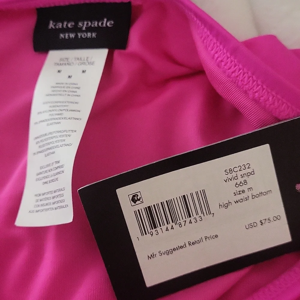 Kate Spade New York fuchsia pink ruffle bikini top and high-waisted bottom set - Picture 6 of 8
